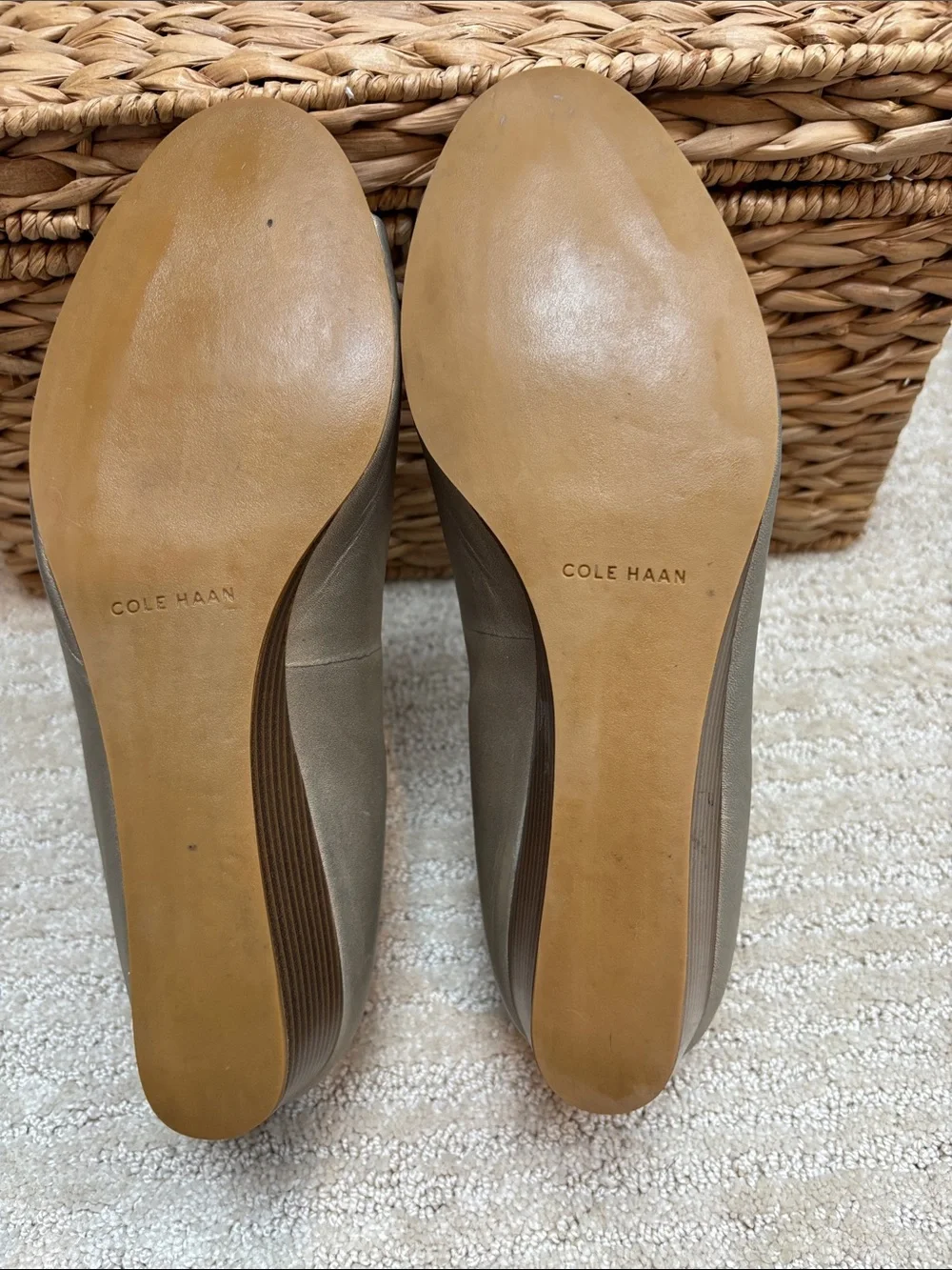 Cole Haan Metallic Gold Peep-Toe Wedge Heels Size 9.5 EUC